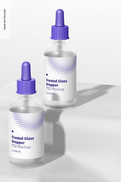 2 Oz Frosted Glass Droppers Mockup Psd