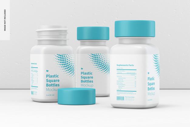 2 Oz Plastic Square Bottles Mockup Psd