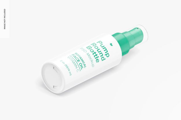 2 Oz Pump Round Bottle Mockup, Isometric Right View Psd