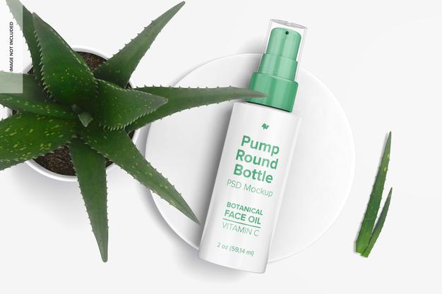 2 Oz Pump Round Bottle Mockup Psd