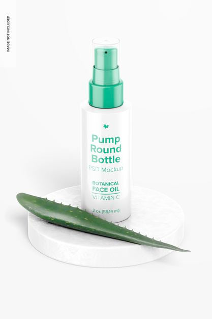 2 Oz Pump Round Bottles Mockup Psd