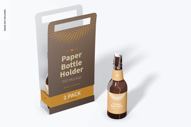2 Pack Paper Bottle Holder Mockup Psd