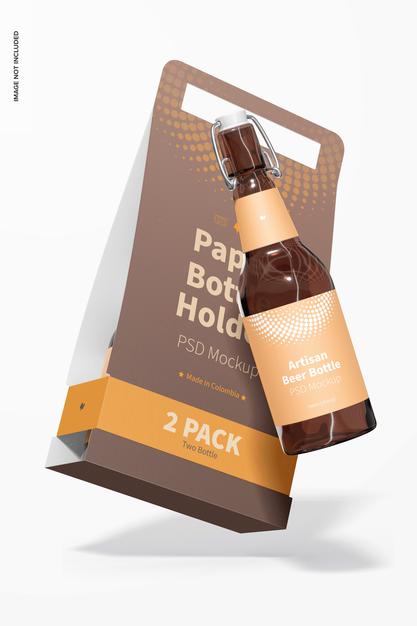 2 Pack Paper Bottle Holder Mockup Psd