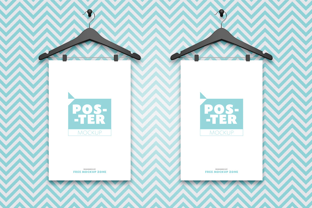 2 Posters Hanging On Hangers Mockup