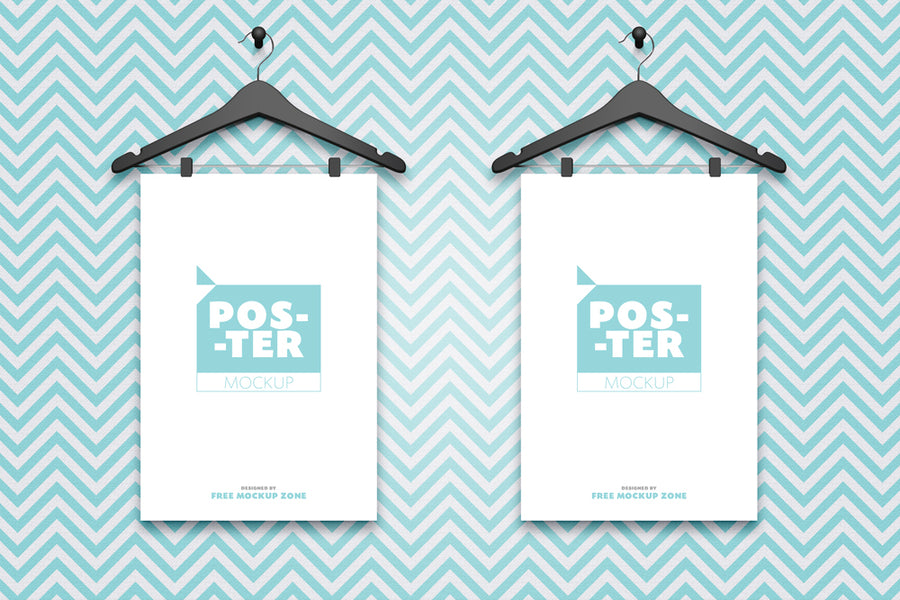 2 Posters Hanging On Hangers Mockup