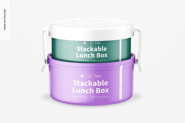 2-Tier Stackable Lunch Box Mockup, Front View Psd