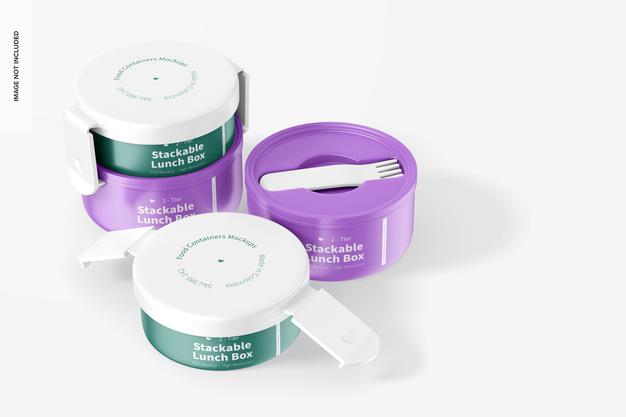 2-Tier Stackable Lunch Boxes Mockup Psd