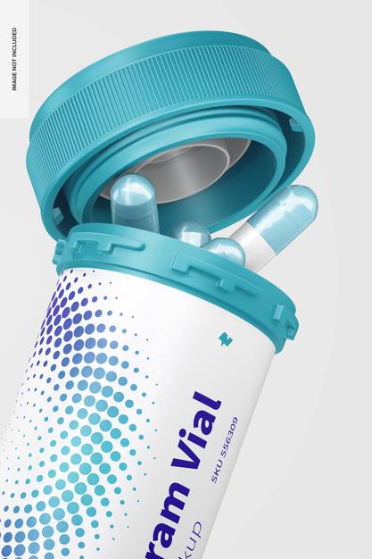 20 Dram Vial With Reversible Cap Mockup, Close Up Psd