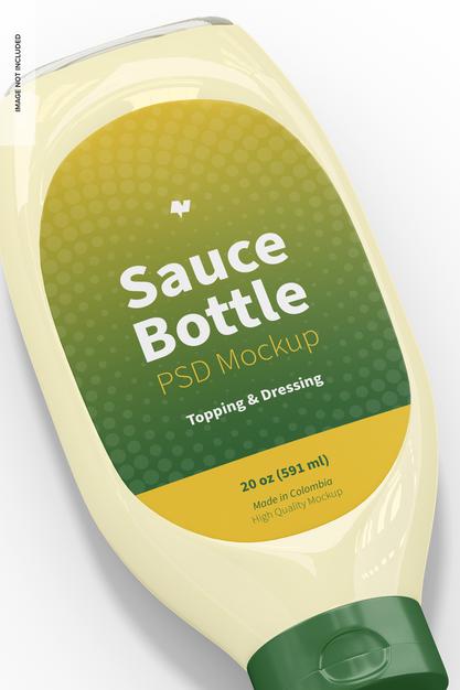 20 Oz Sauce Bottle Mockup, Close Up Psd