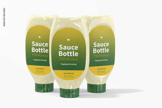 20 Oz Sauce Bottle Set Mockup Psd