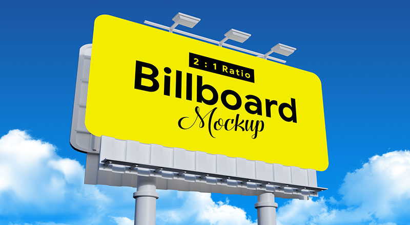 2:1 Outdoor Advertising Rounded Corners Billboard Mockup Psd