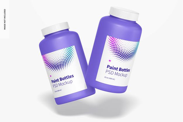 22 Oz Paint Bottle Mockup, Floating Psd