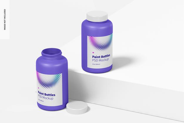 22 Oz Paint Bottle Mockup, Perspective Psd