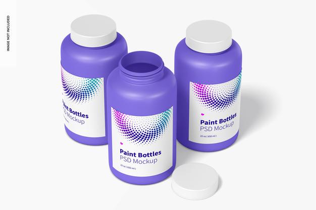 22 Oz Paint Bottles Mockup Psd