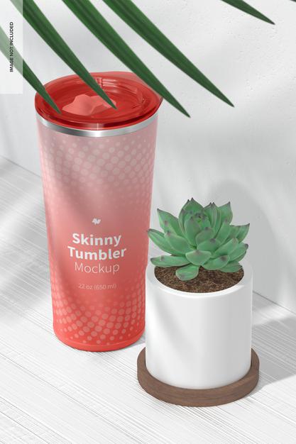 22 Oz Skinny Tumbler Mockup, Perspective Psd