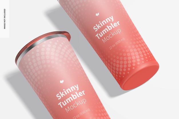 22 Oz Skinny Tumblers Mockup, Close Up Psd