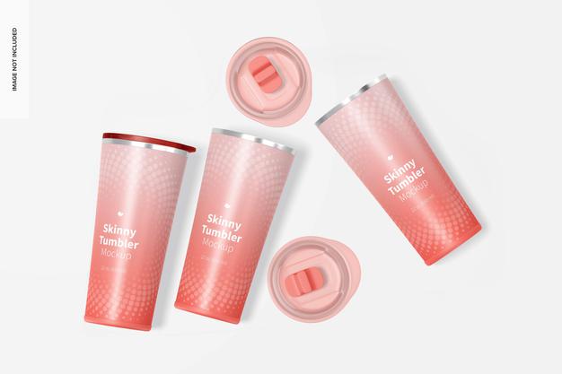 22 Oz Skinny Tumblers Mockup, Top View Psd