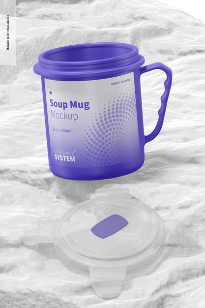 22 Oz Soup Mug Mockup, Opened Psd