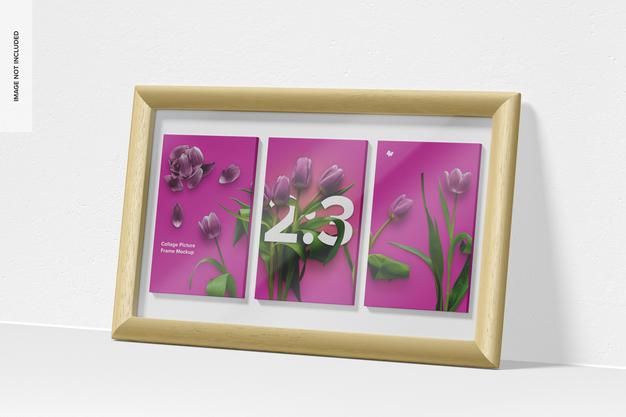 2:3 Collage Picture Frame Mockup, Leaned Psd