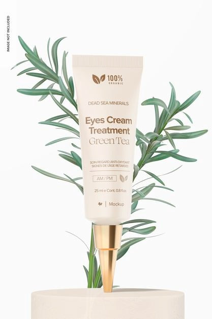 25 Ml Eyes Cream Tube Mockup, On Podium Psd