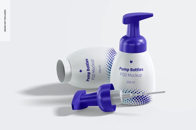 250 Ml Foamer Pump Bottles Mockup, Dropped Psd