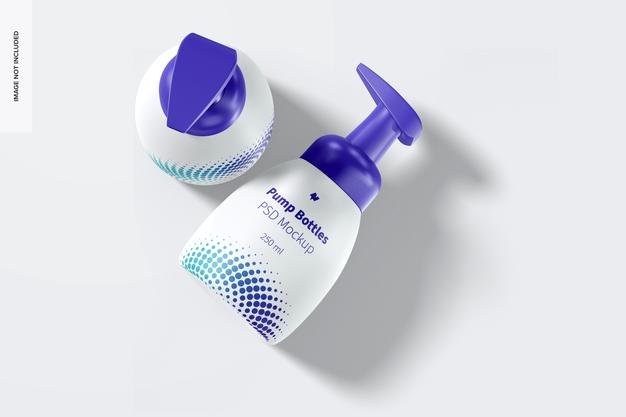 250 Ml Foamer Pump Bottles Mockup, Top View Psd