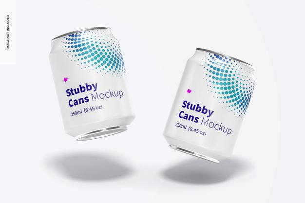 250Ml Stubby Cans Mockup, Falling Psd