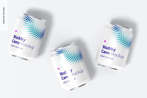 250Ml Stubby Cans Mockup, Top View Psd