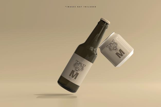 250Ml Stubby Soda Or Beer Can And Bottle Mockup Psd