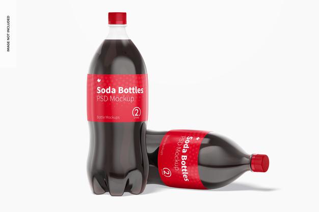 2L Soda Bottles Mockup, Standing And Dropped Psd