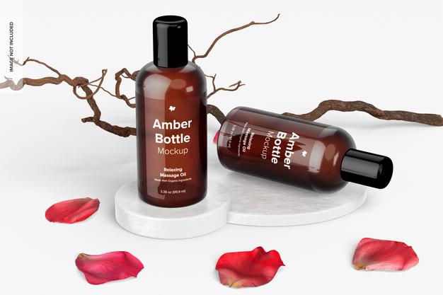 3.38 Oz Amber Bottle Mockup Psd