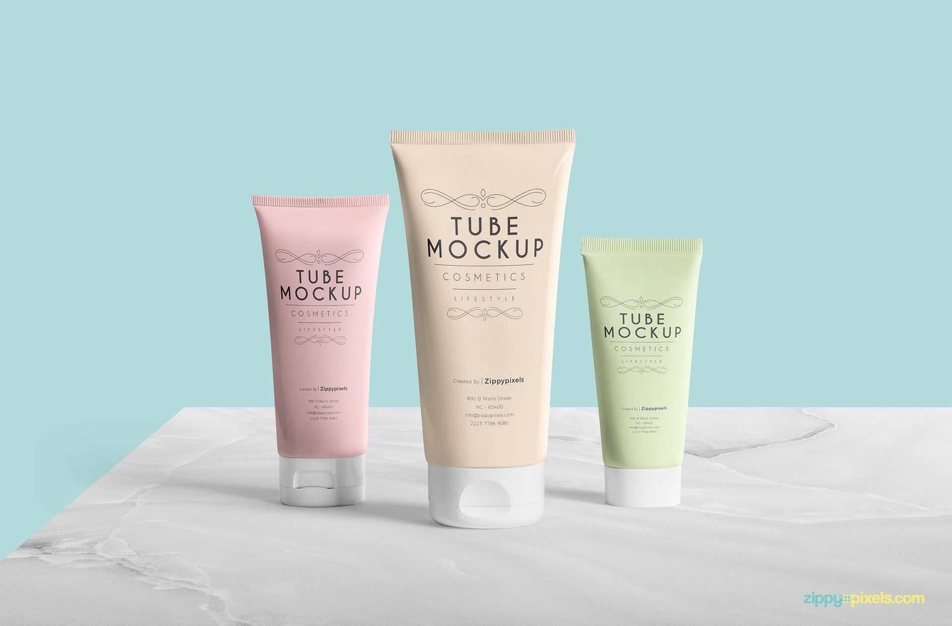 Tube Mockup PSD Scene With 3 Customizable Tubes