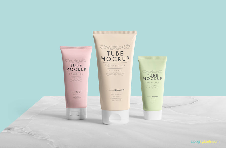 Tube Mockup PSD Scene With 3 Customizable Tubes