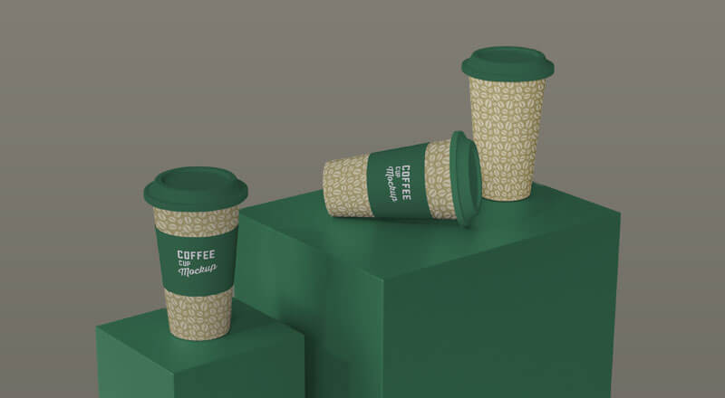 3 Paper Coffee Cups Presentation Mockup Psd