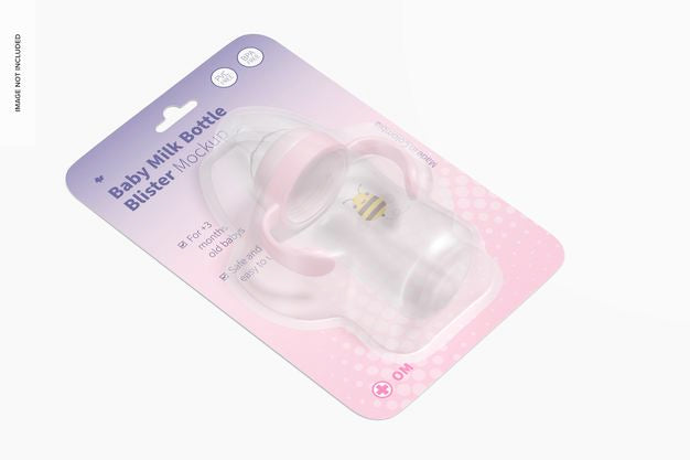 300Ml Baby Milk Bottle Blister Mockup, Perspective Psd