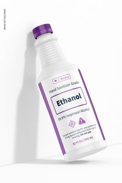 32 Oz Medical Alcohol Bottle Mockup, Leaned Psd