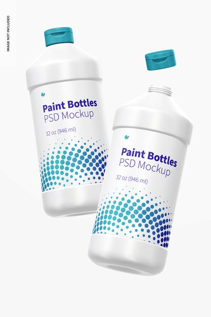 32 Oz Paint Bottles Mockup, Floating Psd
