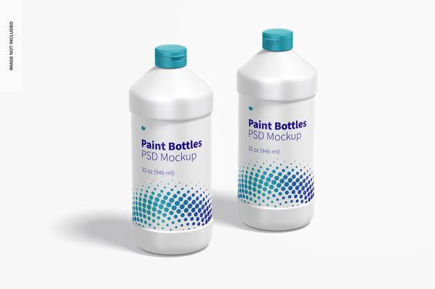 32 Oz Paint Bottles Mockup Psd