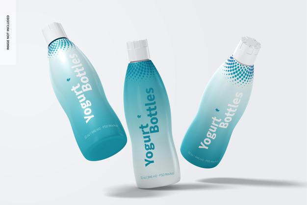 32 Oz Yogurt Bottles Mockup, Falling Psd
