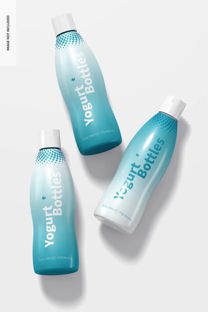 32 Oz Yogurt Bottles Mockup, Top View Psd