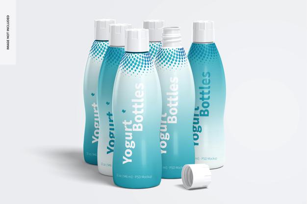 32 Oz Yogurt Bottles Set Mockup Psd