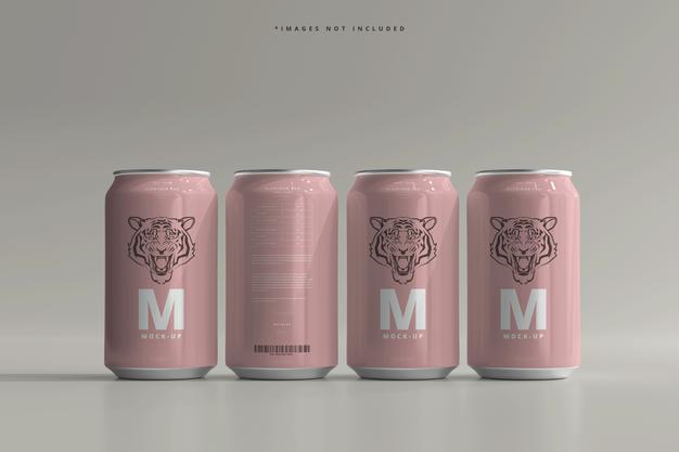 330Ml Medium Size Soda Or Beer Can Mockup Psd