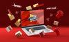 3D Black Friday Items On Red Background Psd