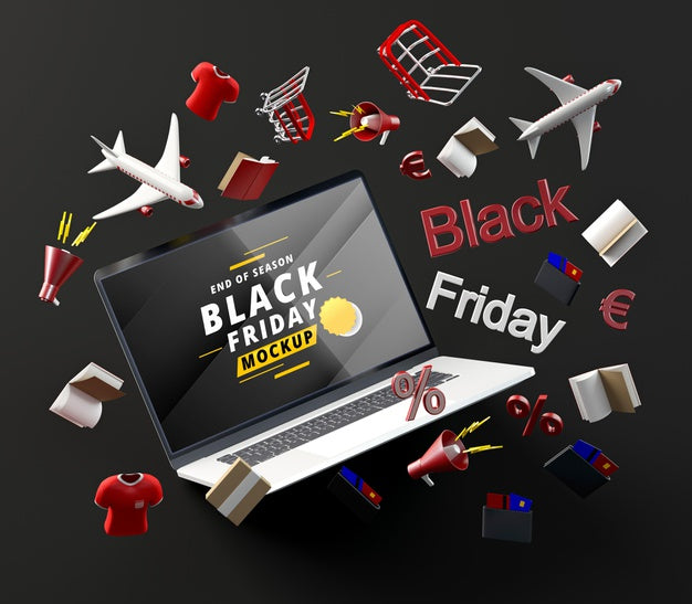 3D Black Friday Tech On Black Background Psd