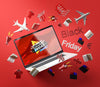 3D Black Friday Tech On Red Background Psd