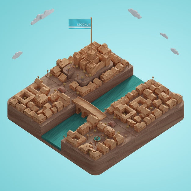 3D Cities Buildings Model With Mock-Up Psd