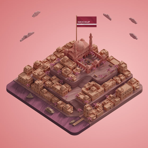 3D Cities Landmark Model Mock-Up Psd