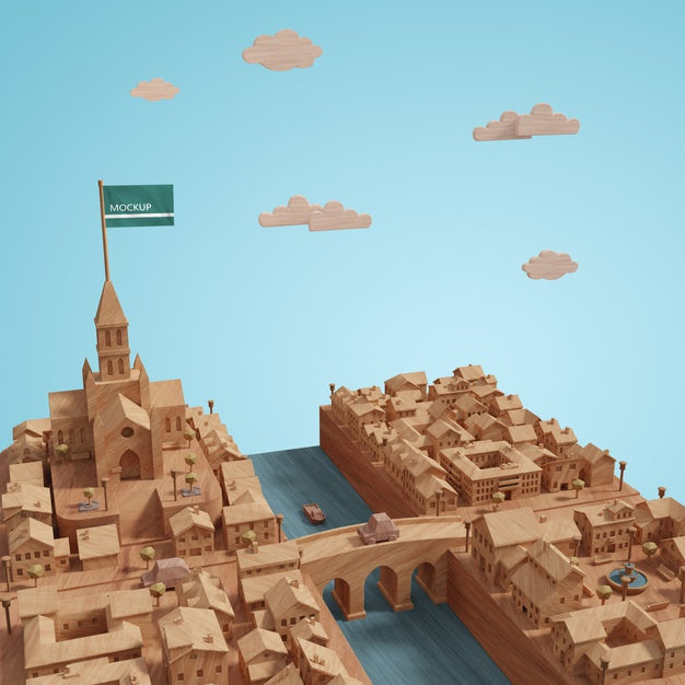 3D Cities Landscape Buildings Model On Table Psd