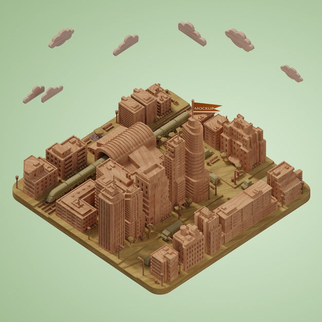 3D Cities Miniatures Model Mock-Up Psd