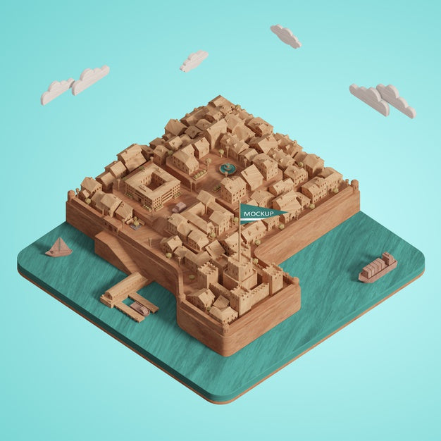 3D Cities World Day Miniature Model Psd